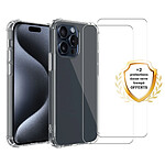 Evetane Coque iPhone 15 Pro Antichoc Silicone bords renforcés + 2 Vitres en verre trempé Protection écran