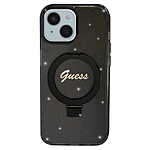 Guess Coque MagSafe pour iPhone 15 Paillette en Silicone Bords Surélevés Noir