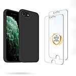 Evetane Coque iPhone 7/8/SE 2020 Silicone liquide Noire + 2 Vitres en Verre trempé Protection écran Antichocs