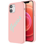 Guess Coque pour iPhone 12 et 12 Pro Silicone Vintage Soft Touch Rose