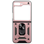 Avizar Coque pour Samsung Z Flip 5 Hybride Antichoc Fine Bague Métallique Support  Rose Gold