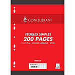 CONQUÉRANT Feuilles Simples A4 200 Pages 90g Grands Carreaux Sous Film Blanches