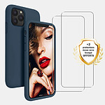 Evetane Coque iPhone 11 Pro Silicone liquide Bleu Marine + 2 Vitres en Verre trempé Protection écran Antichocs