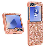 Avizar Coque Paillette pour Samsung Z Flip 6 Dos Rigide Contour Souple Rose Champagne