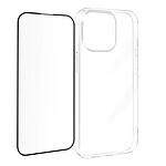 Avizar Coque pour iPhone 15 Pro Silicone Gel et Verre Trempé 9H Bord Biseauté Noir