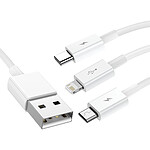 Baseus Cable 3 en 1 USB vers Lightning, USB-C et Micro USB 2.5A 15 mètres  Blanc