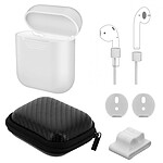 Kit Accessoires AirPods 5en1 Housse Étui Cordon Embout Support Apple Watch Blanc