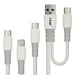 LinQ Câble USB-A / USB-C vers USB-C, Lightning et Micro-USB Longueur 1,2 mètre  Blanc