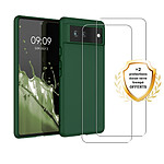 Evetane Coque Google Pixel 6 Silicone liquide Vert Foret + 2 Vitres en Verre trempe Protection ecran Antichocs