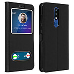 Avizar Housse Nokia 3.1 Plus Étui Double Fenêtre Fonction Support Coque Silicone - noir