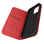 Avizar Housse Apple iPhone 14 Pro Max Cuir Véritable Clapet Porte-carte Support Vidéo  rouge