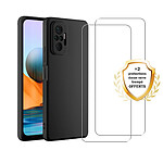 Evetane Coque Xiaomi Redmi Note 10 Pro Silicone liquide Noire + 2 Vitres en Verre trempé Protection écran Antichocs