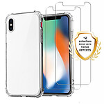 Evetane Coque iPhone X/XS Antichocs Silicone + 2 Vitres en Verre Trempé Protection écran