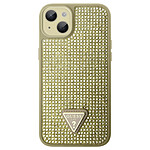 Guess Coque Strass pour iPhone 15 Bords Sureleves Traingle Diamond Dorée