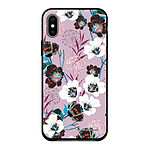 LaCoqueFrançaise Coque iPhone X/Xs effet cuir grainé noir Fleurs parme Design