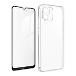 Avizar Coque pour Xiaomi Redmi A1 et A2 Silicone Souple et Film Verre Trempé 9H  transparent contour noir