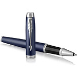 PARKER Stylo roller IM Bleu Royal attributs chromés. Pointe fine. Encre noire.