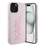 Karl Lagerfeld Coque pour iPhone 15 Bi-matière Dos Effet Cuir Bords Rehaussés Rose Poudré