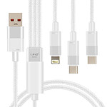 LinQ Câble USB vers Lightning + 2 USB-C 60W Charge Rapide Longueur 1.2m Blanc