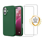 Evetane Coque iPhone 16 Silicone liquide Vert Foret + 2 Vitres en Verre trempe Protection ecran Antichocs