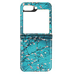 Avizar Coque Plum Blossom pour Samsung Galaxy Z Flip 5 Rigide revêtement simili cuir  Bleu