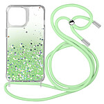 Avizar Coque Paillette iPhone 13 Pro Max Cordon Amovible Coins Antichocs Dégradé Vert