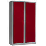 VINCO Armoire Monobloc FUN H198xL120xP43 cm 4 Tablettes Alu Rideaux Rouge