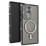 Avizar Coque Diamant pour Samsung Galaxy S24 Ultra MagSafe Contour Strass Noir