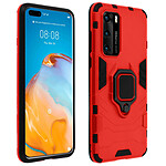 Avizar Coque Huawei P40 Bi-matière Bague Métallique Support Vidéo Rouge