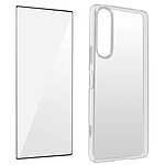 Avizar Coque pour Sony Xperia 5 IV Silicone Souple et Film Verre Trempé 9H  transparent contour noir