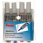 PENTEL Pochette de 4 Marqueurs tableaux blancs MAXIFLO MWL6 Noir Rouge Bleu Vert