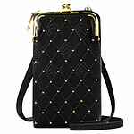 Avizar Pochette Bandoulière Smartphone Studs dorés et Surpiqure design losange  noir