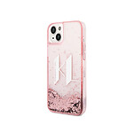 Karl Lagerfeld Coque pour Apple iPhone 14 Glitter KL Paillettes flottantes Rose