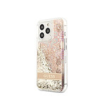 Guess Coque pour Apple iPhone 14 Pro Max Flowers à paillettes flottantes Dorée