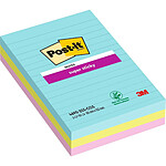 POST-IT Lot de 3 blocs Notes Super Sticky POST-IT® couleurs MIAMI 90 feuilles lignées 101 x 152 mm