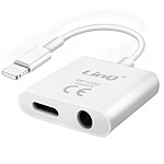 LinQ Adaptateur 2 en 1 Lightning vers Jack 3.5mm Audio + Lightning Charge  Blanc