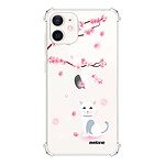 Evetane Coque iPhone 12 mini anti-choc souple angles renforcés transparente Motif Chat et Fleurs