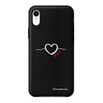 LaCoqueFrançaise Coque iPhone Xr effet cuir grainé noir Coeur Blanc Amour Design