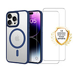 Evetane Coque iPhone 13 Pro Bleue et transparente Motif fumée Compatible Magsafe + 2 Vitres Protection ecran