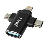 LinQ Adaptateur OTG 3 en 1 USB-C, Micro-USB, Lightning vers USB 3.0 Compact  Noir