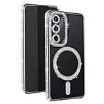 Avizar Coque Diamant pour Samsung Galaxy S23 MagSafe Contour Strass Argent