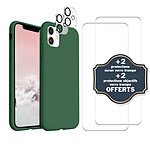 Evetane Coque iPhone 11 Vert Foret Silicone Liquide + 2 Protections écran et 2 protections Objectif Caméra