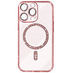 Avizar Coque MagSafe pour iPhone 14 Pro Silicone Pailleté Rose Champagne