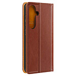 Avizar Housse Portefeuille pour Samsung Galaxy S24 Plus Cuir Véritable Marron