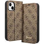 Guess Étui Luxe pour iPhone 14 Plus Porte-cartes Design Élégant Motif 4G Marron