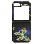 Avizar Coque Papillon pour Samsung Galaxy Z Flip 5 Rigide revêtement simili cuir  Noir