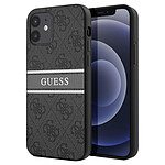 Guess Coque pour iPhone 12 avec Imprimé et Bande Monochrome Luxe Noir