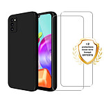 Evetane Coque Samsung Galaxy A41 Silicone liquide Noire + 2 Vitres en Verre trempé Protection écran Antichocs