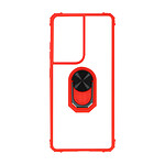 Avizar Coque Galaxy S21 Ultra Bi-matière Bague Métallique Fonction Support - rouge