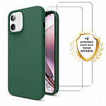 Evetane Coque iPhone 11 Silicone liquide Vert Foret + 2 Vitres en Verre trempé Protection écran Antichocs